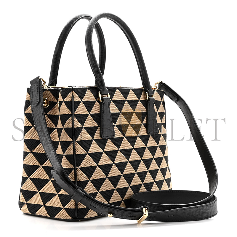 Pra*a beige small symbole embroidered fabric bag 1ba863 (28*19.5*12cm)
